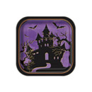 10 Petites assiettes carrées en carton Nuit d\'Halloween 18 cm