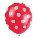 6 ballons rouge à pois blanc