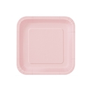 16 Petites assiettes rose clair carrées en carton 18 cm