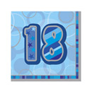16 Serviettes en papier Age 18 ans bleues 33 x 33 cm