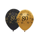 6 Ballons noir et or en latex 80 ans