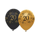 6 Ballons latex Noir et or 20 ans