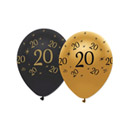 6 Ballons latex Noir et or 20 ans
