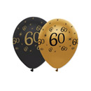 6 Ballons latex Noir et or 60 ans