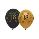 6 Ballons noir et or en latex 18 ans