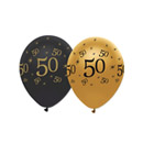 6 Ballons noir et or en latex 50 ans