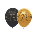 6 Ballons noir et or en latex 70 ans