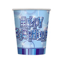 8 gobelets bleus Happy Birthday