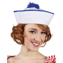 Chapeau marin blanc pompon bleu femme