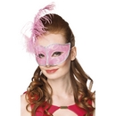 Loup vénitien rose pâle avec plumes femme