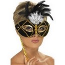 Loup noir et doré avec plumes sur tige adulte