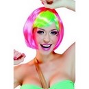 Perruque courte rose frange multicolore femme