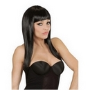 Perruque longue noire à frange femme
