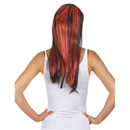 Perruque longue noire avec frange et balayage rouge femme