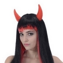 Perruque longue noire et rouge diable femme
