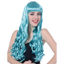 Perruque longue ondulée bleue aqua femme