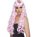 Perruque longue ondulée rose pâle femme