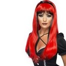 Perruque rouge et noire avec noeud noir femme