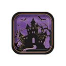 10 Petites assiettes carrées en carton Nuit d\'Halloween 18 cm