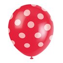 6 ballons rouge à pois blanc