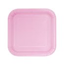 14 Assiettes carrées rose clair en carton 22 cm