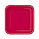 14 Grandes assiettes rouges carrées en carton 23 cm