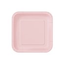 16 Petites assiettes rose clair carrées en carton 18 cm