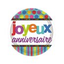 8 assiettes 23 cm Anniversaire Rayures et pois