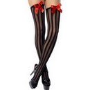 Bas rayés noirs avec noeud rouge femme