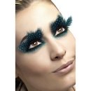 Faux cils plumes noires à pois bleus adulte