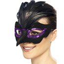 Loup corbeau noir avec sequins violets femme