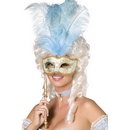 Loup vénitien bleu et or avec grandes plumes adulte