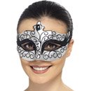 Masque cygne argent avec paillettes noires femme