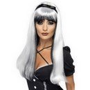 Perruque blanche et noire avec noeud noir femme