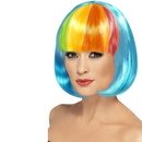 Perruque carrée bleue frange multicolore femme