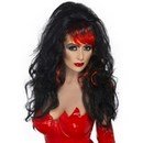 Perruque noire avec frange rouge femme