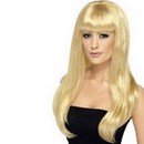 Perruque longue blonde à frange femme