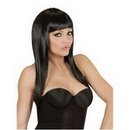 Perruque longue noire à frange femme
