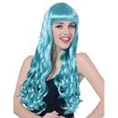 Perruque longue ondulée bleue aqua femme
