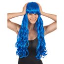 Perruque longue ondulée bleue avec frange femme