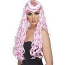 Perruque longue ondulée rose pâle femme