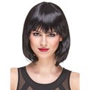 Perruque luxe noire carré plongeant avec frange femme