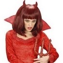 Perruque mi-longue démon rouge femme Halloween