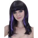 Perruque noire à frange avec balayage violet femme
