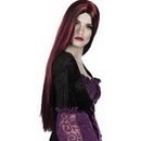 Perruque longue rouge et noire femme Halloween