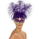 Loup vénitien violet avec plumes violettes adulte