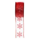 Ruban organza flocons rouges Noël